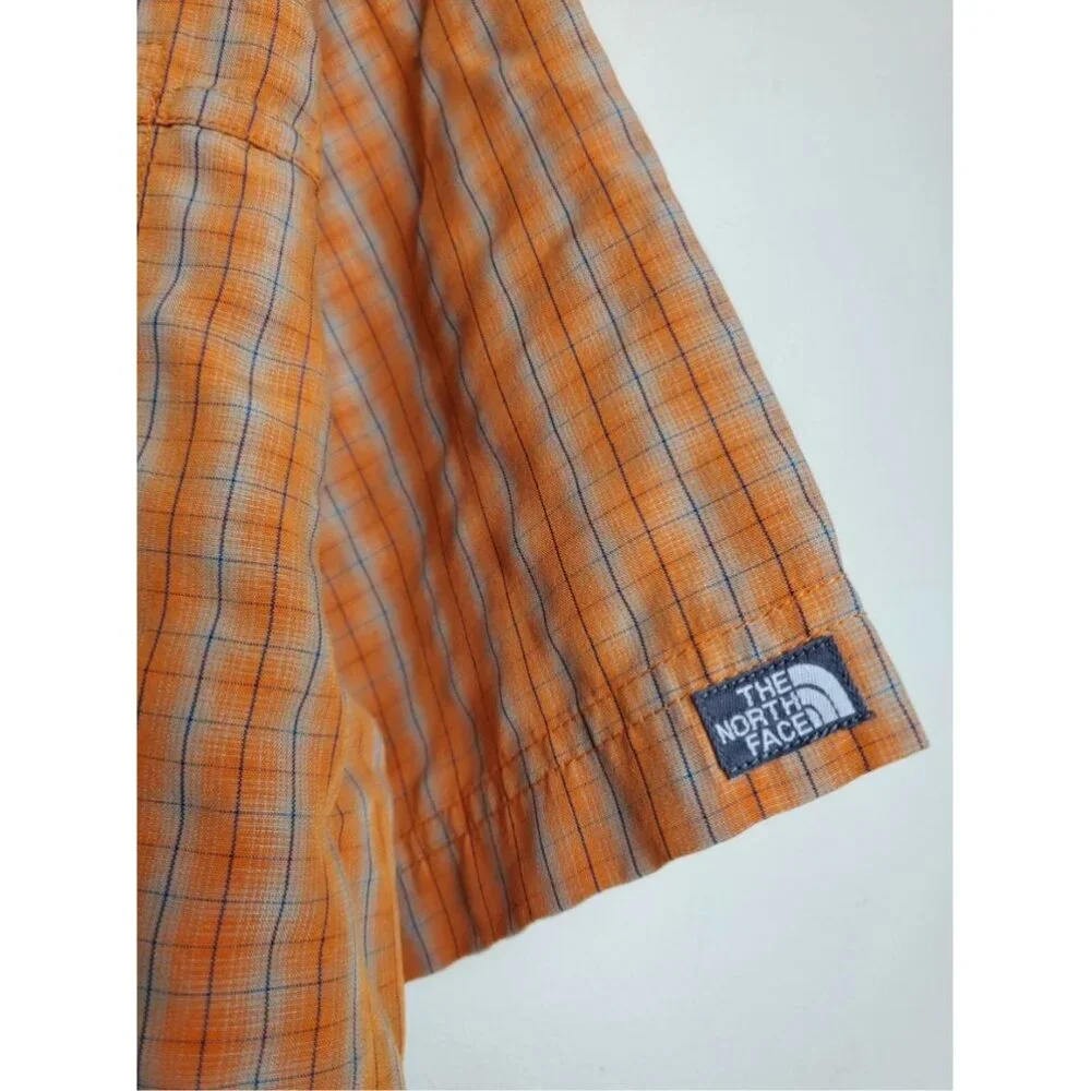 The North Face Orange Checkered Plaid Short Sleeve Hiking Shirt‎